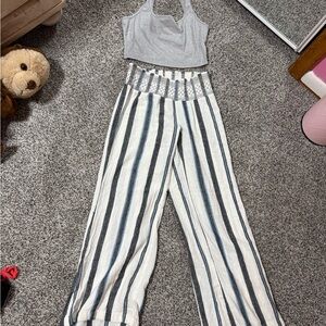 Indigo Rein White, Navy & Light Blue Vertical-Stripe Wide Leg Pants & halter top